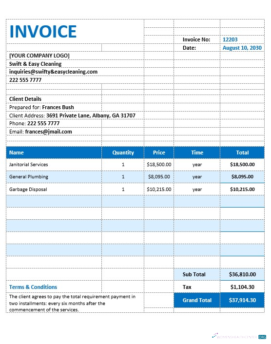 Download Blank Cleaning Service Invoice Template Photoshop template